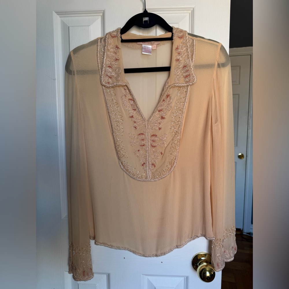 “Issue” Vintage 100% Silk Beaded Blouse, Size 8